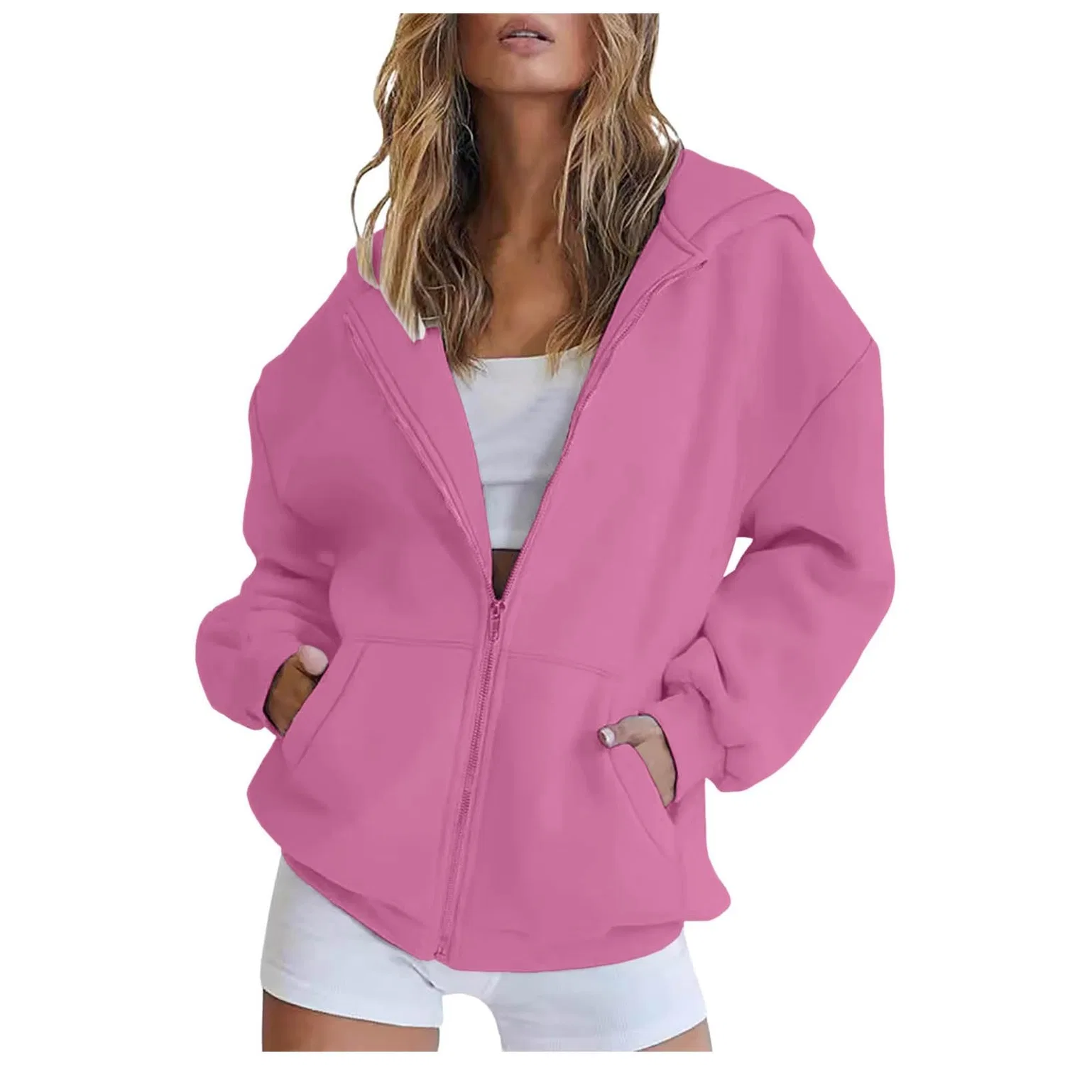 Женский худи oversize с капюшоном и молнией, хлопковый, D-rosa