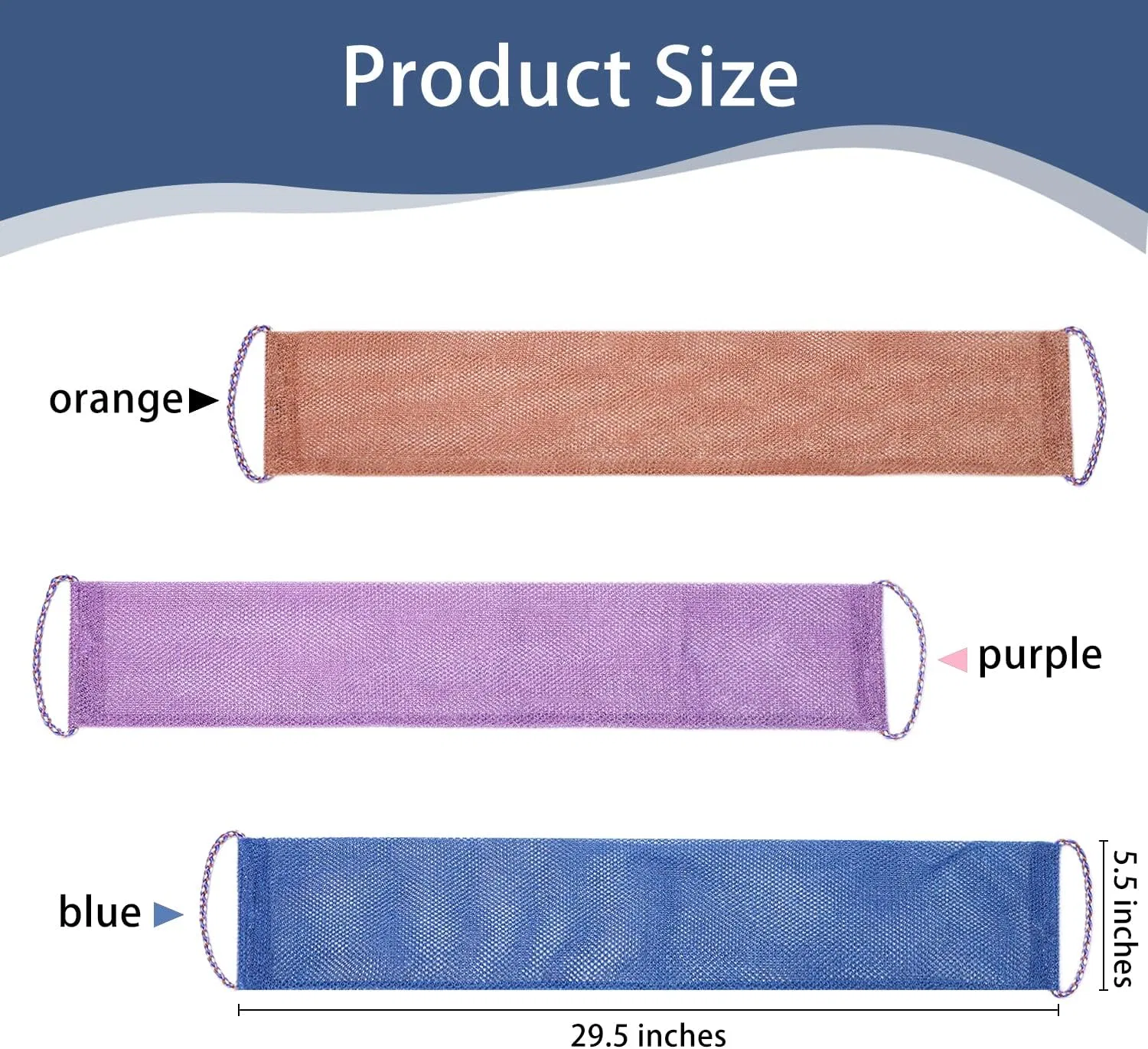 Африканская эксфолирующая мочалка Nylon, 3 шт, Blue, Purple Yrarbil — фото 2