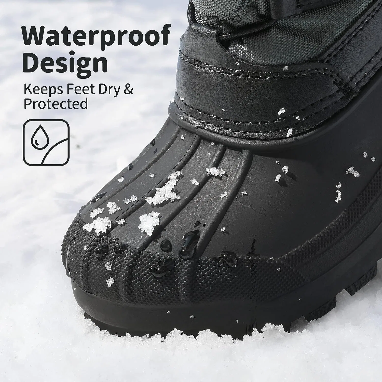 Детские зимние водонепроницаемые снежные ботинки DREAM PAIRS, Black/Grey — фото 3
