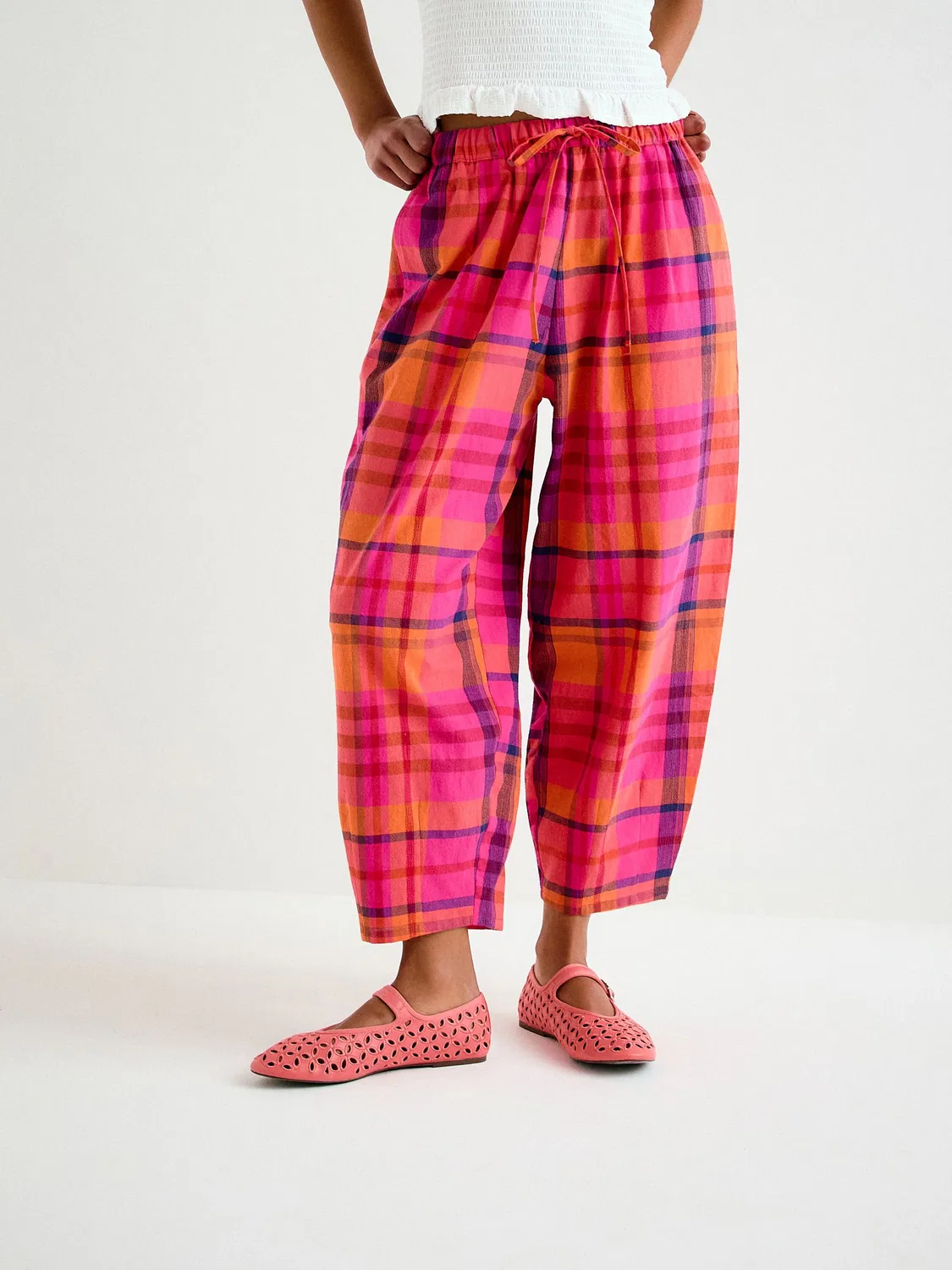 Брюки-бананы с принтом Pink/Orange Check Next, розово-оранжевый — фото 3