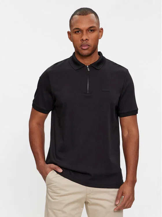 Поло regular fit Smooth Cotton Welt Zip Polo Calvin Klein, черный