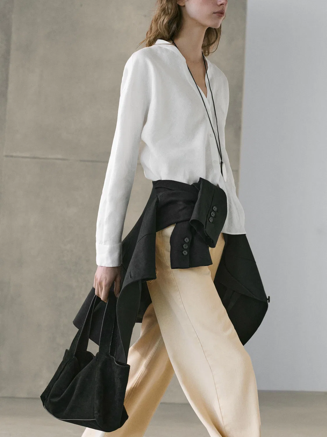 Рубашка со стоячим воротником из 100% льна Massimo Dutti, белый — фото 3