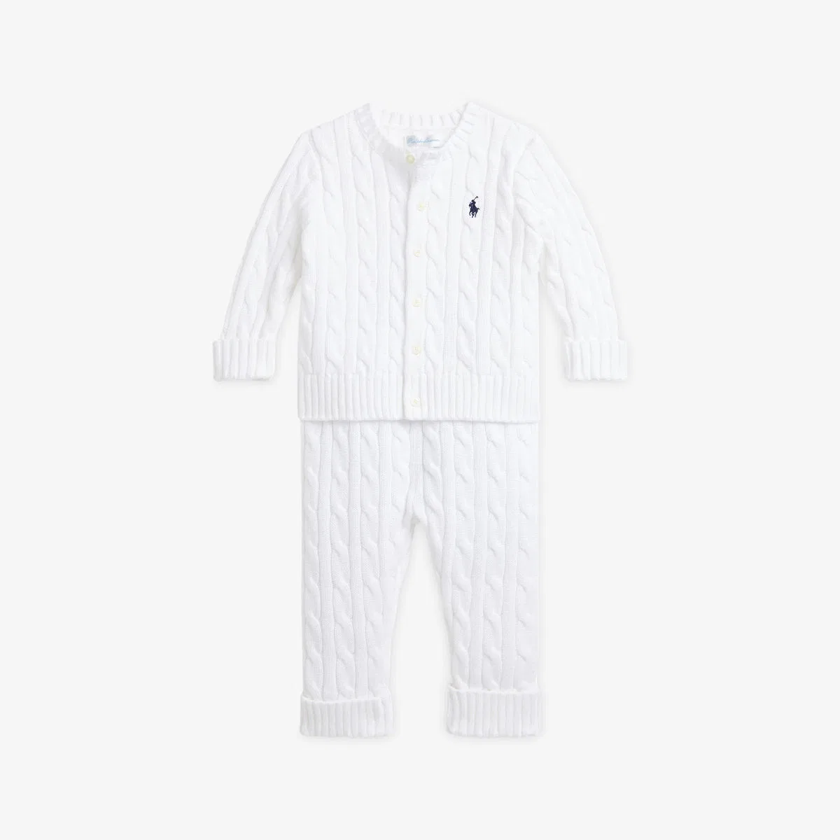 Детский хлопковый кардиган и штанишки с вышивкой Polo Ralph Lauren, белый