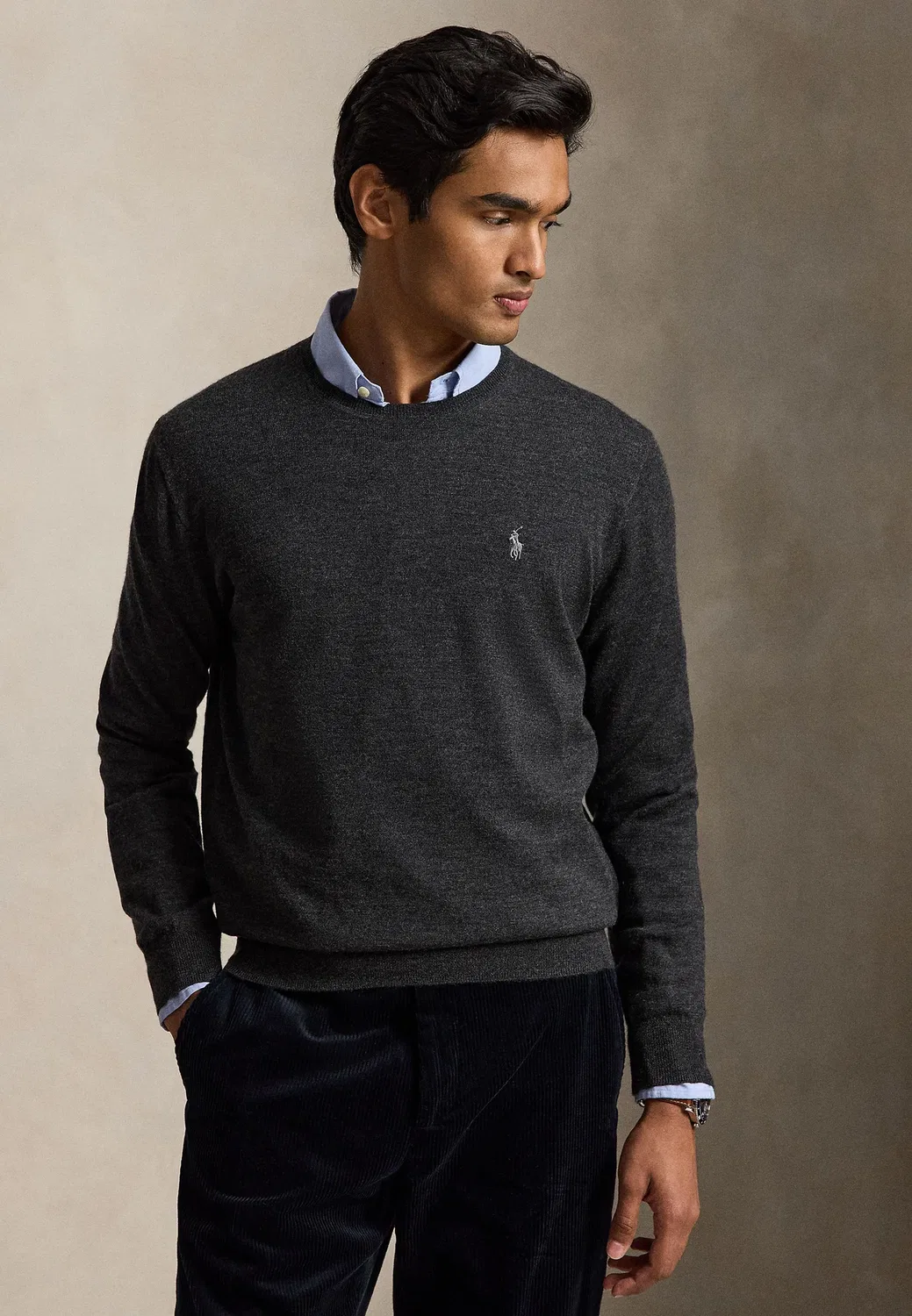Шерстяной свитер с круглым вырезом, который можно стирать Polo Ralph Lauren, Dark Granite Heather