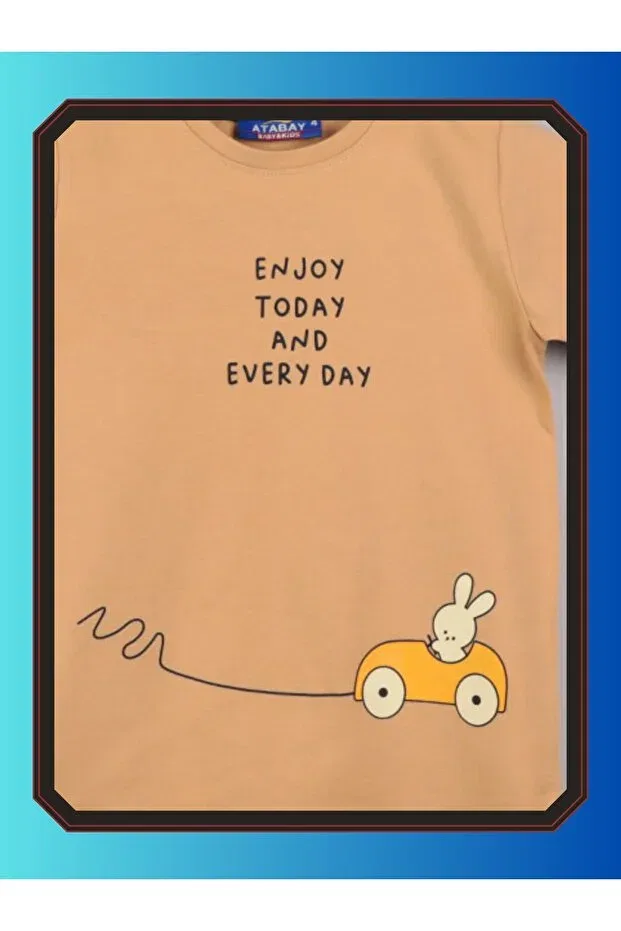 Детская футболка для мальчиков хлопковая Enjoy rabbit print fun and colorful cotton kids t-shirts short sleeve 36/1 full lyc single jersey Edoy, Brown — фото 3