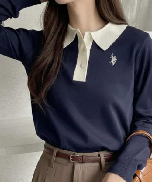 Женский хлопковый поло-свитер U.S. POLO ASSN., Navy