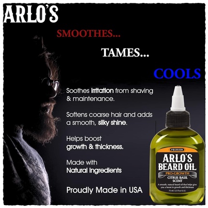 Масло для бороды Pro Growth Beard Oil от Arlo's с ароматом цитрусового базилика, 2,5 унции - способствует росту волос бороды. Arlos — фото 3