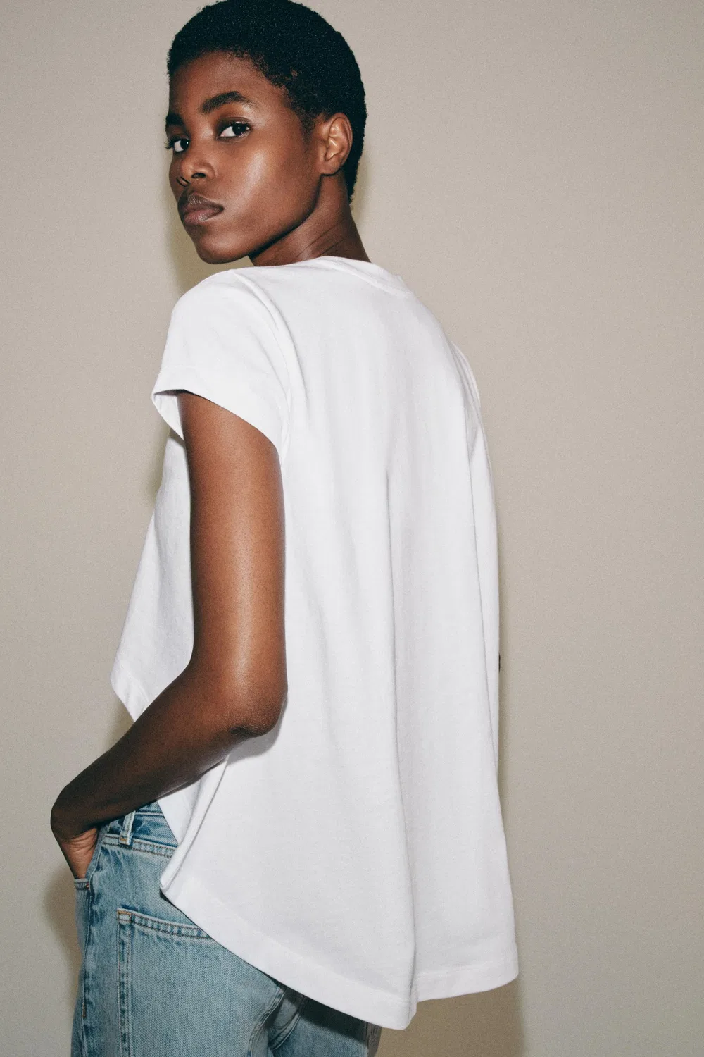 Асимметричная хлопковая футболка ZARA, White — фото 4
