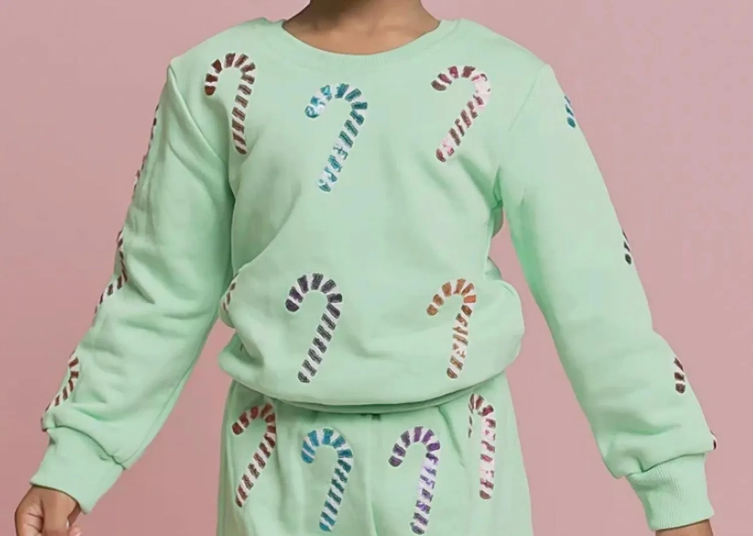 Детский свитшот с принтом Candy Cane Sequin Belle Cher, Mint — фото 2