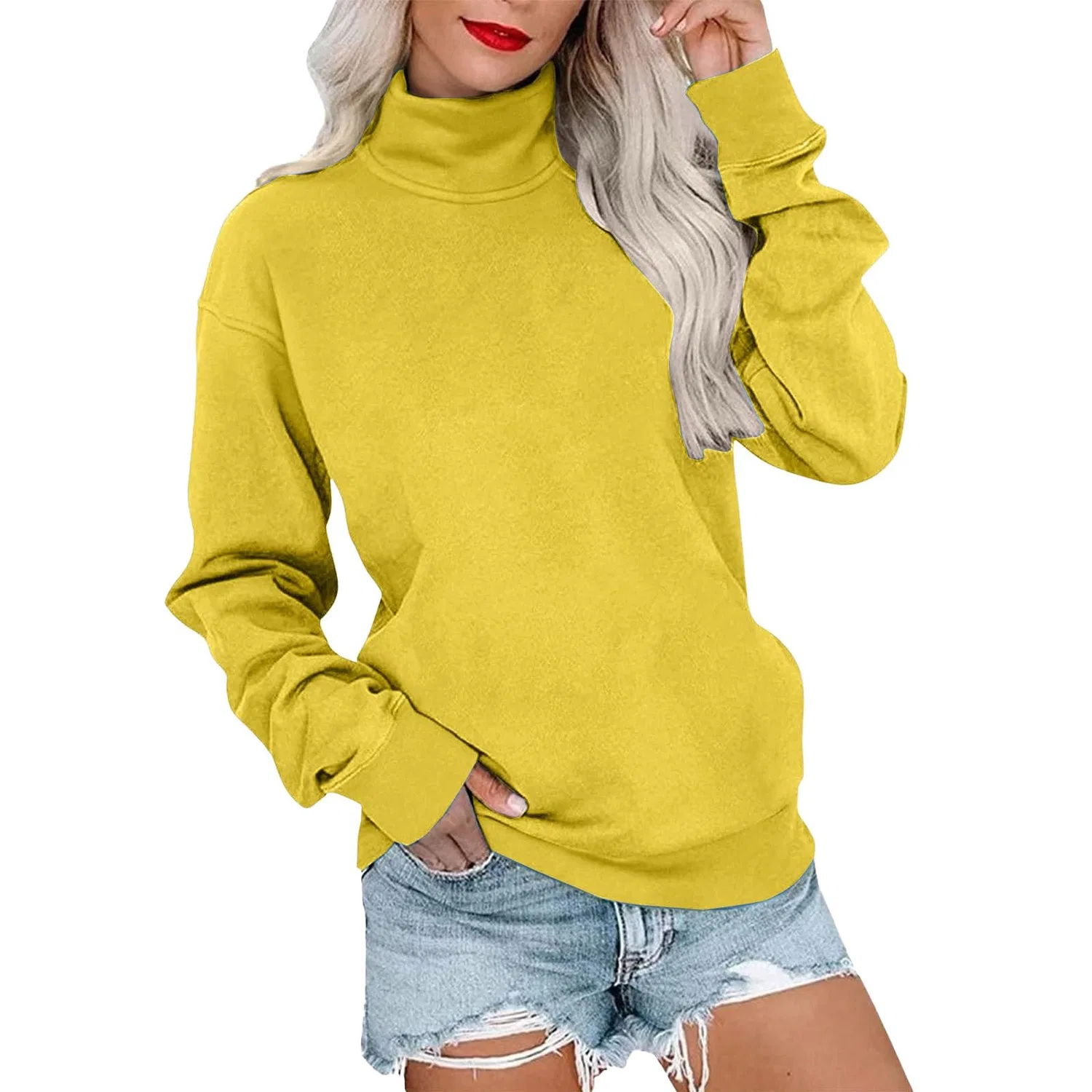 Женский свитшот с круглым вырезом и длинным рукавом из флиса, Yellow