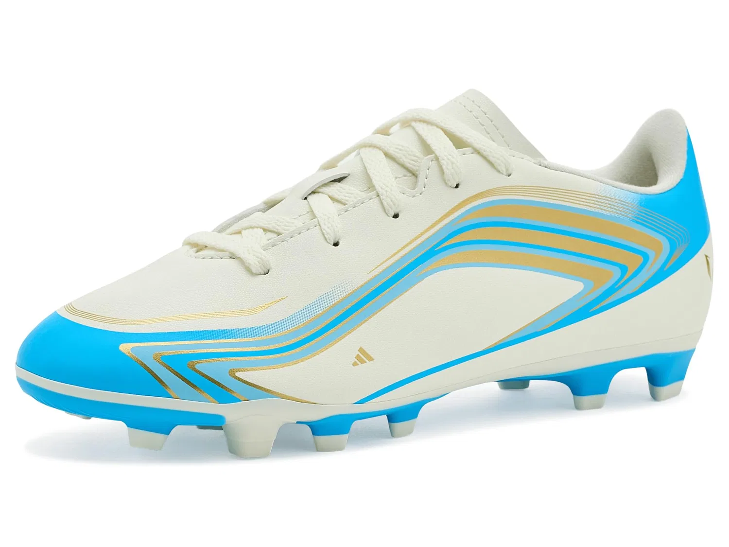 Бутсы F50 Messi Club Firm Ground/Multi Ground Football (для маленьких и больших детей) Adidas Kids, Ivory/Semi Blue Burst/Icey Blue