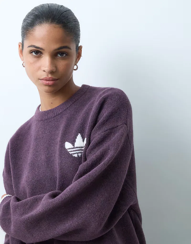 Вязаный джемпер Adidas Originals сливового и, кремовый — фото 2