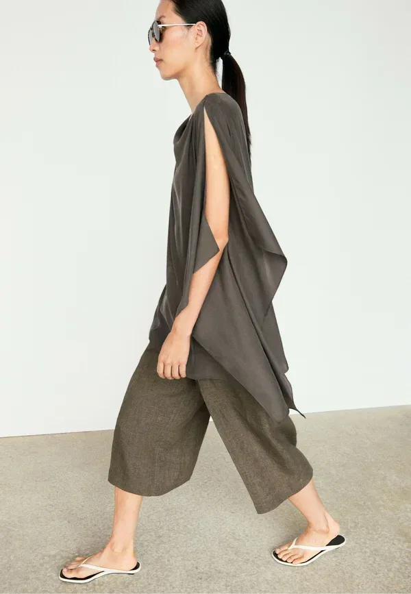 Топ с асимметричным кроем, свободный крой, Asymmetric flowing cape top, Massimo Dutti, mottled brown, коричневый — фото 4