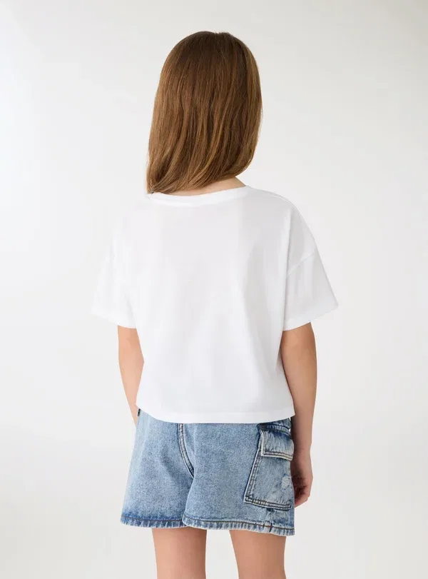 Футболка с принтом Barbie, хлопок, Crop con scritta barbie, Terranova, Optical White, белый — фото 3