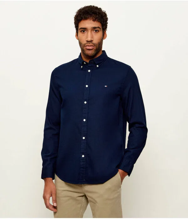 Мужская рубашка с длинным рукавом Dobby Tommy Hilfiger, Blu Marino