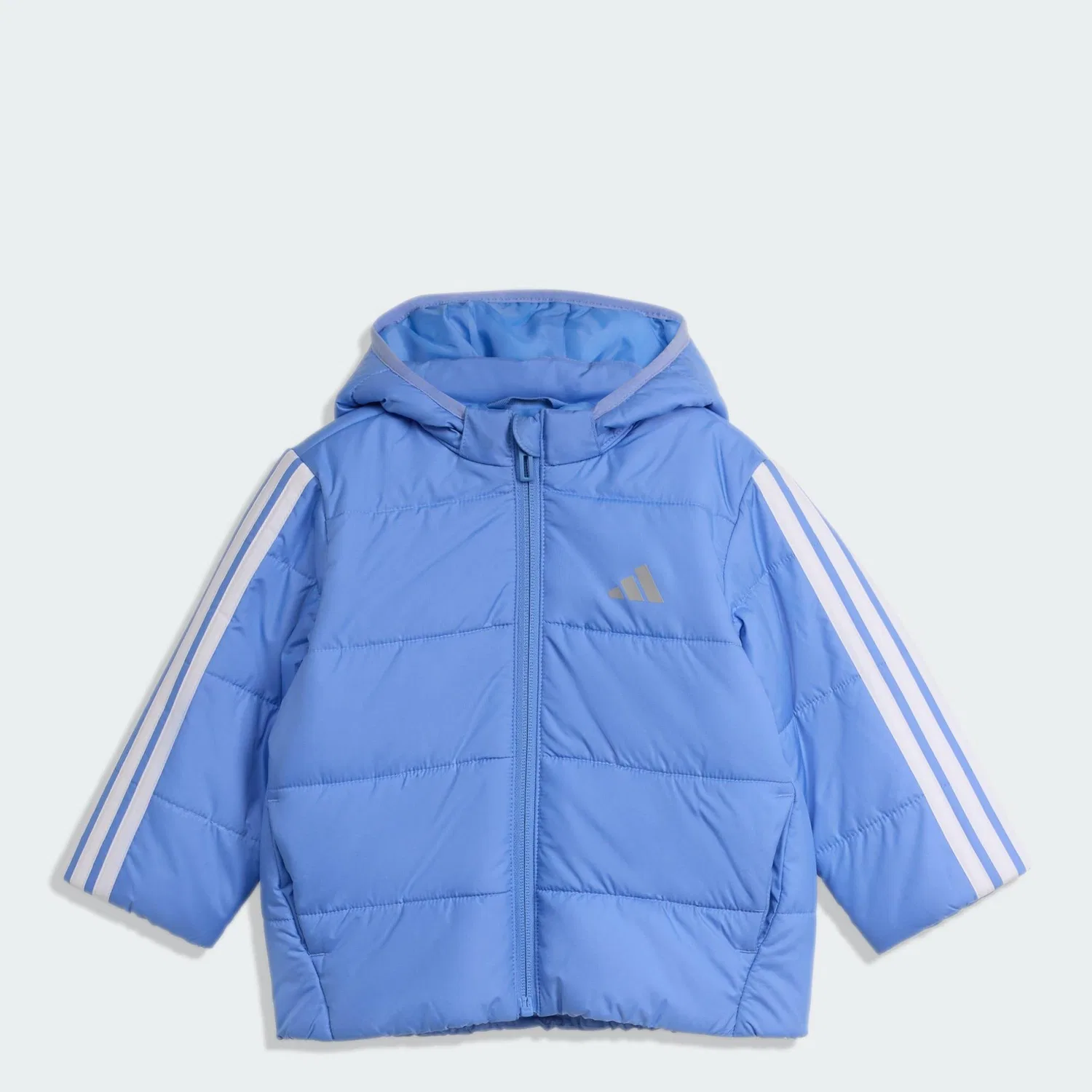 Детская утепленная куртка с капюшоном Essentials 3-Streifen Adidas, Blau Weiss — фото 3