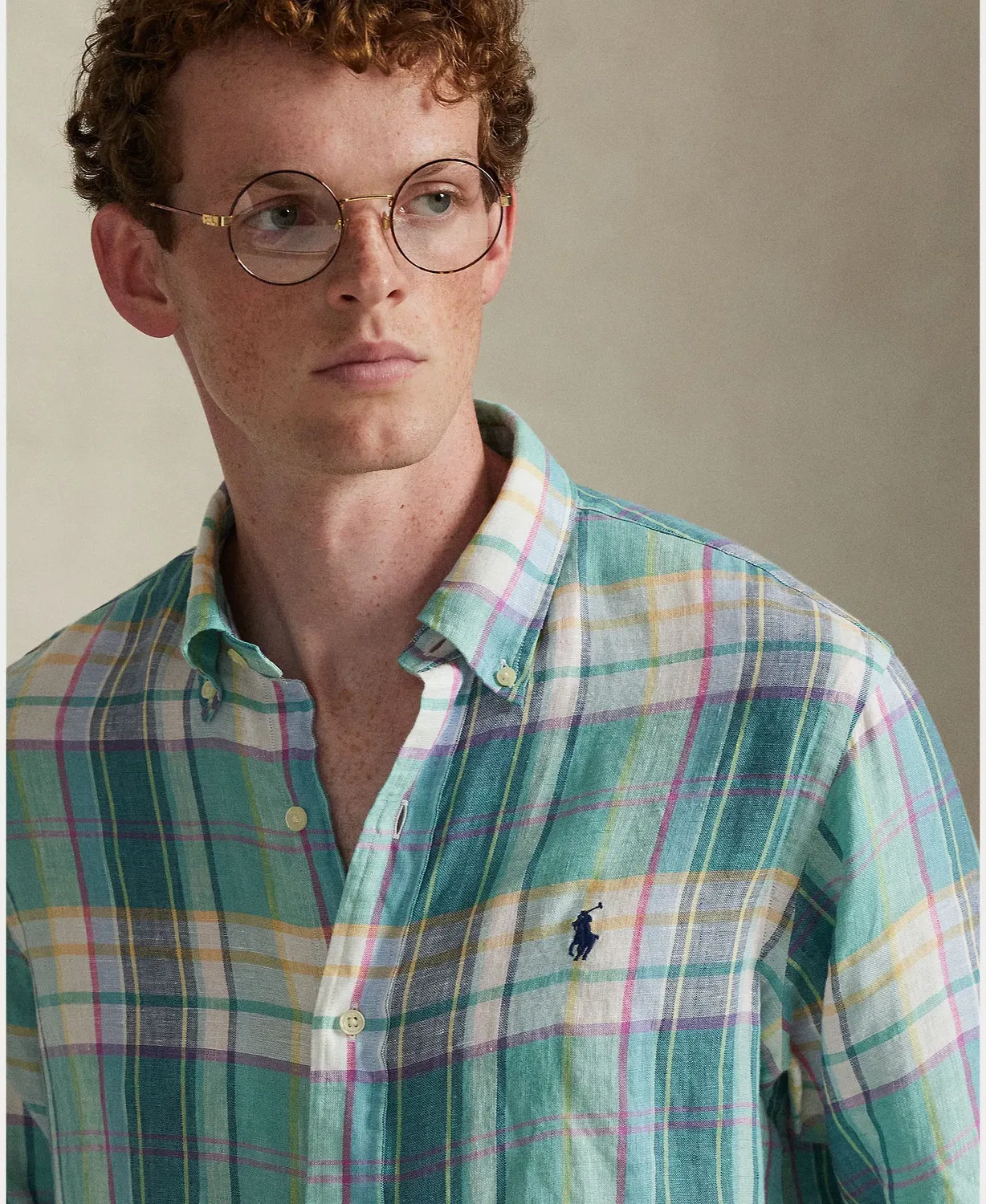 Мужская рубашка из льна с клетчатым принтом Classic Fit Polo Ralph Lauren, Verde — фото 3