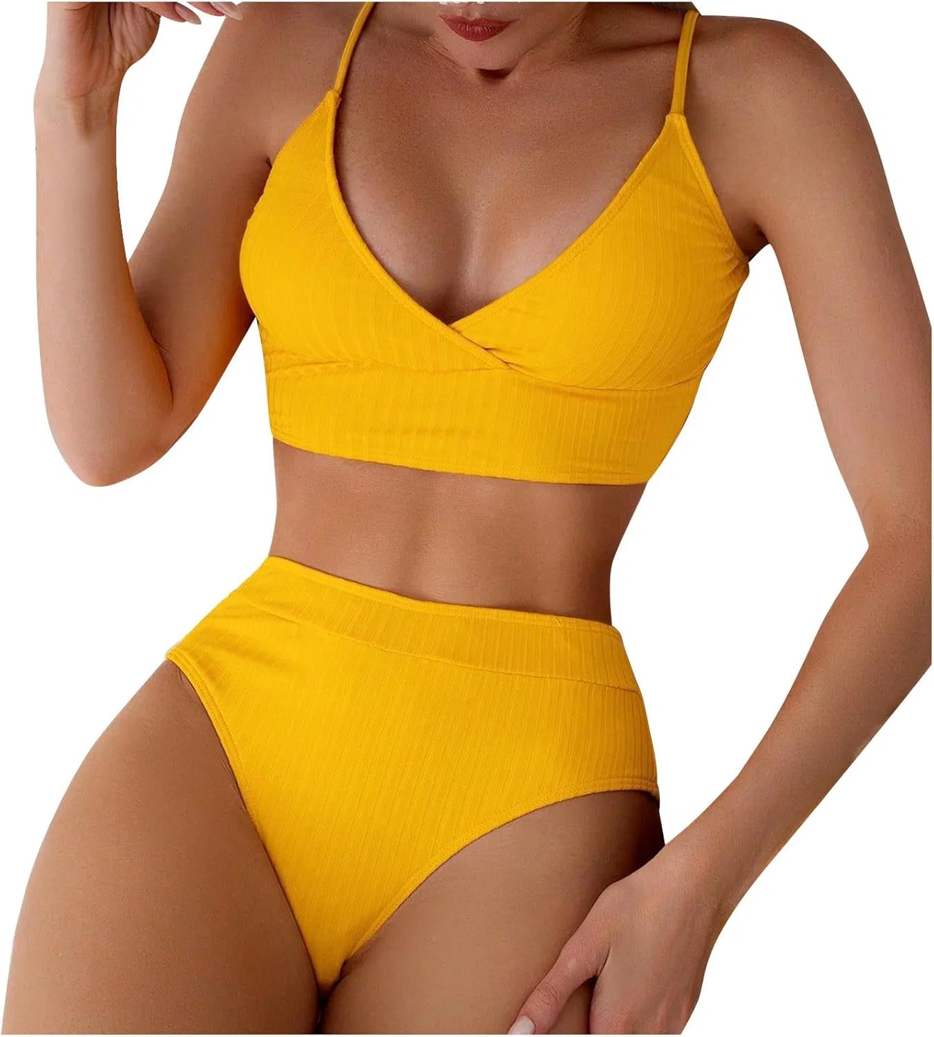 Женский бикини-сет с рюшами, Solid Color Set, Yellow