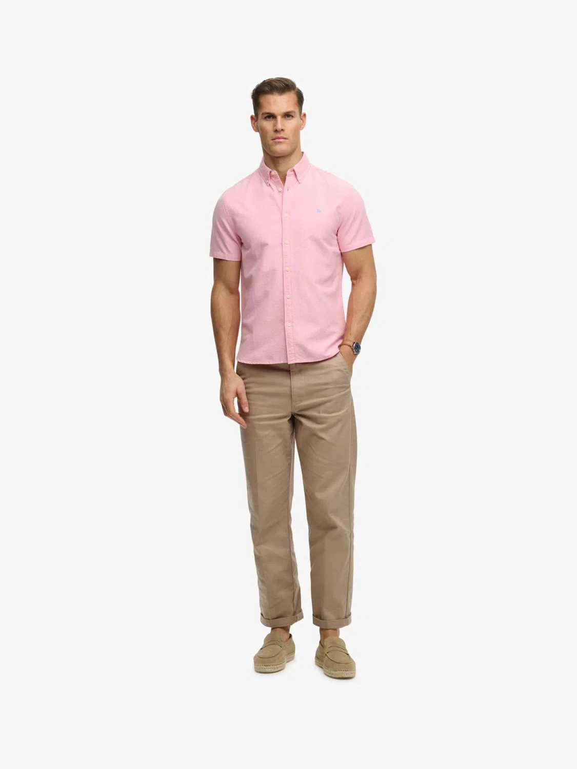 Рубашка Oxford с коротким рукавом, Preppy Superdry, Cali Coral Pink Chambray — фото 4