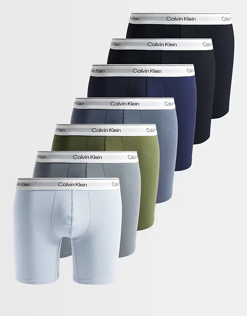 Боксеры-брифы хлопковые стретч Icon 7 шт Calvin Klein, синий/серый/коричневый/черный