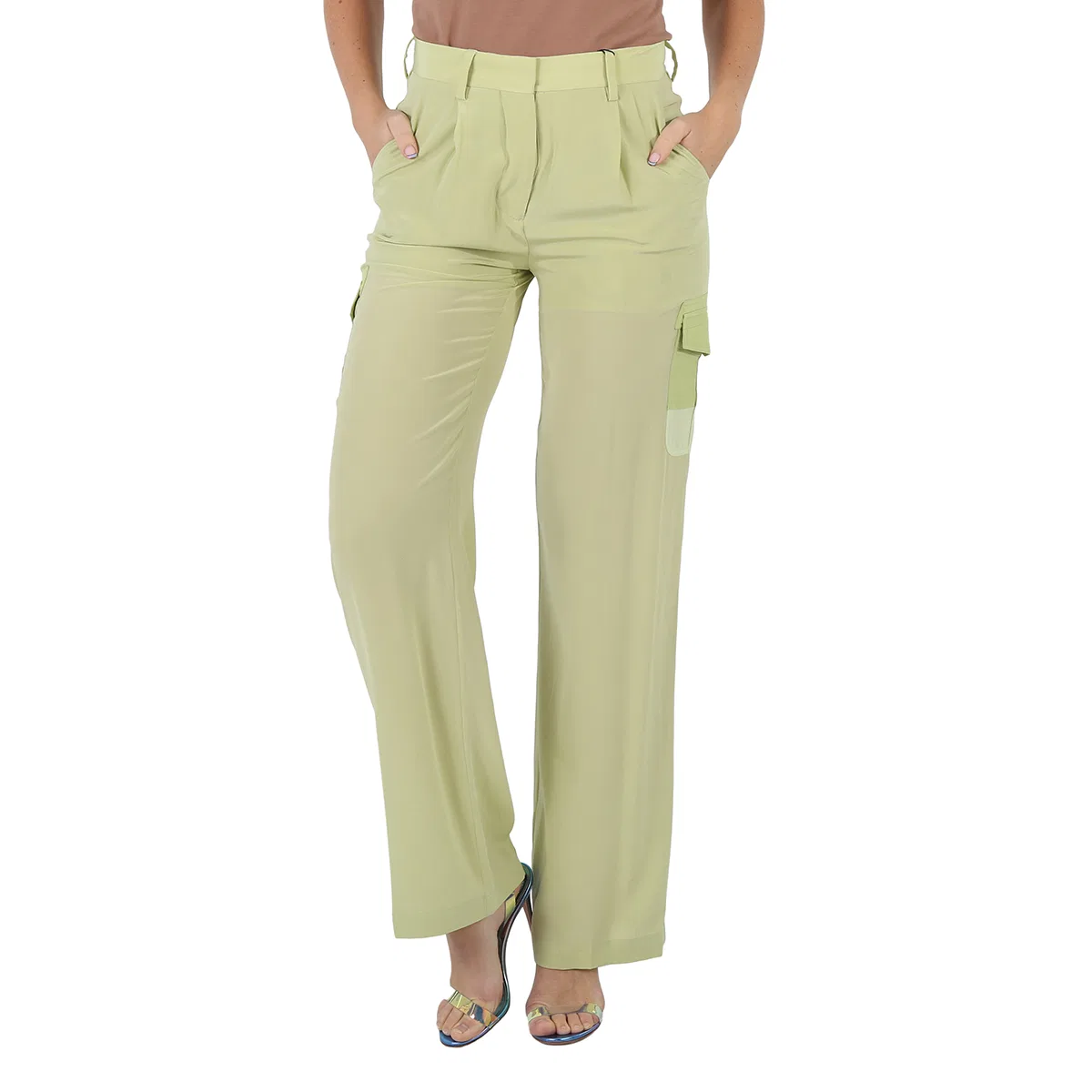 Брюки карго из шелка Nell Mid-Rise Burberry, Mist Green