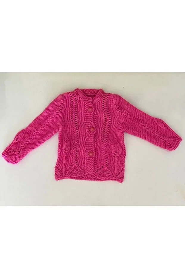 Детский кардиган для девочек хлопковый Hand knitted 100% cotton baby girl cardigan Maya Collection, Fuchsia — фото 2