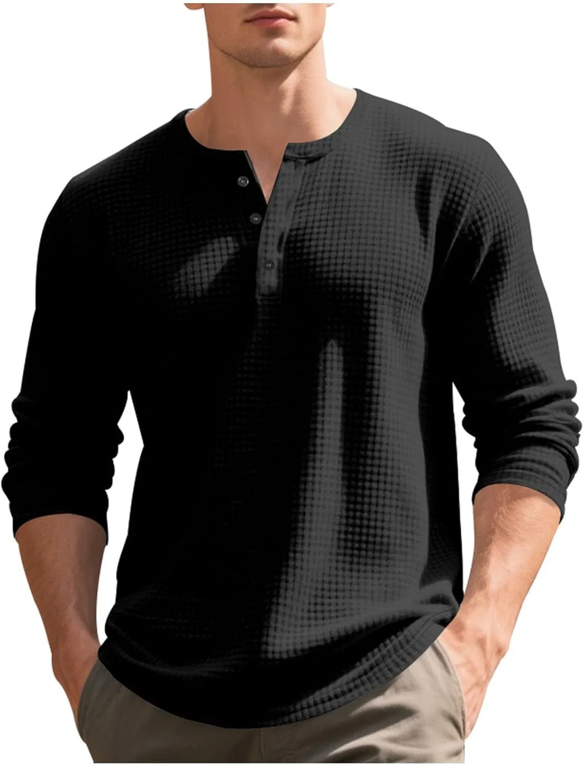 Мужская футболка с длинным рукавом Henley Casual, Black