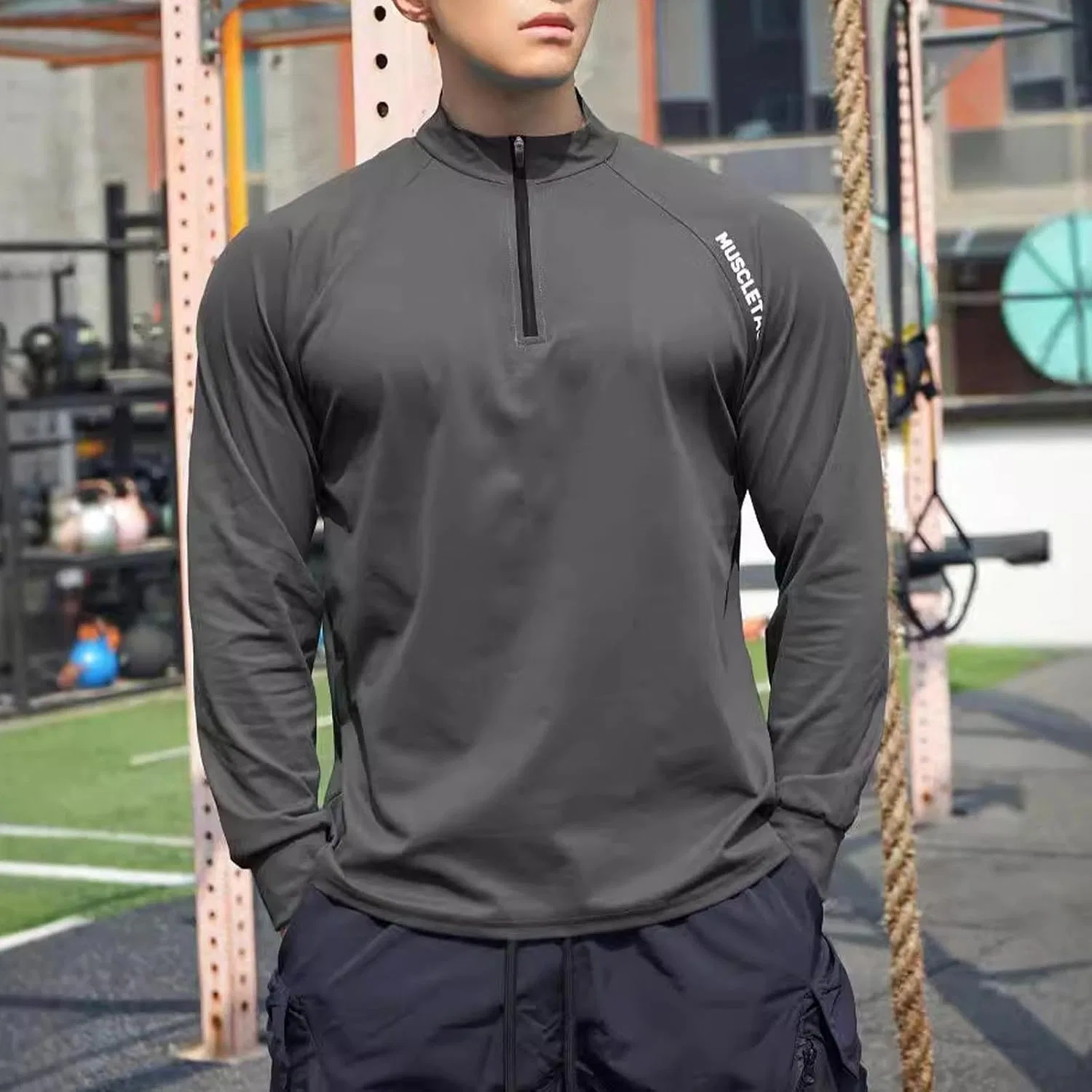 Мужская быстросохнущая футболка с длинным рукавом Quarter Zip Pullover, Gray — фото 3