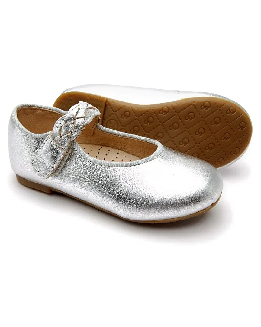 Детские туфли Мэри Джейн с плетеным ремешком Old Soles Lady Plat, Silver — фото 3