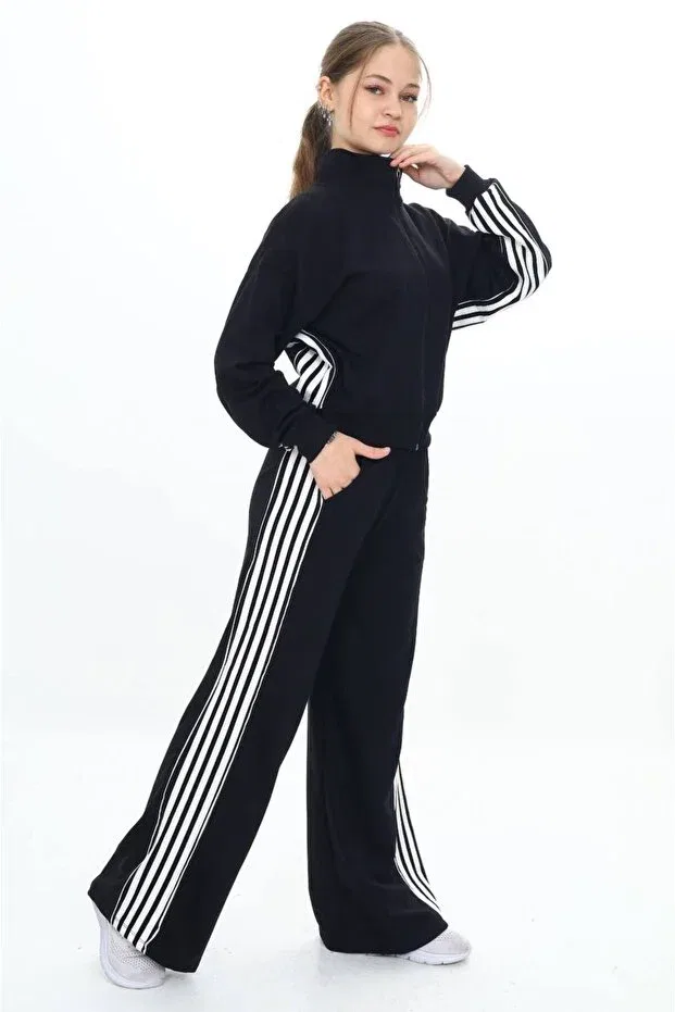 Детский для девочек хлопковый комплект спортивного костюма Sportswear Asortik Kids, Black — фото 3
