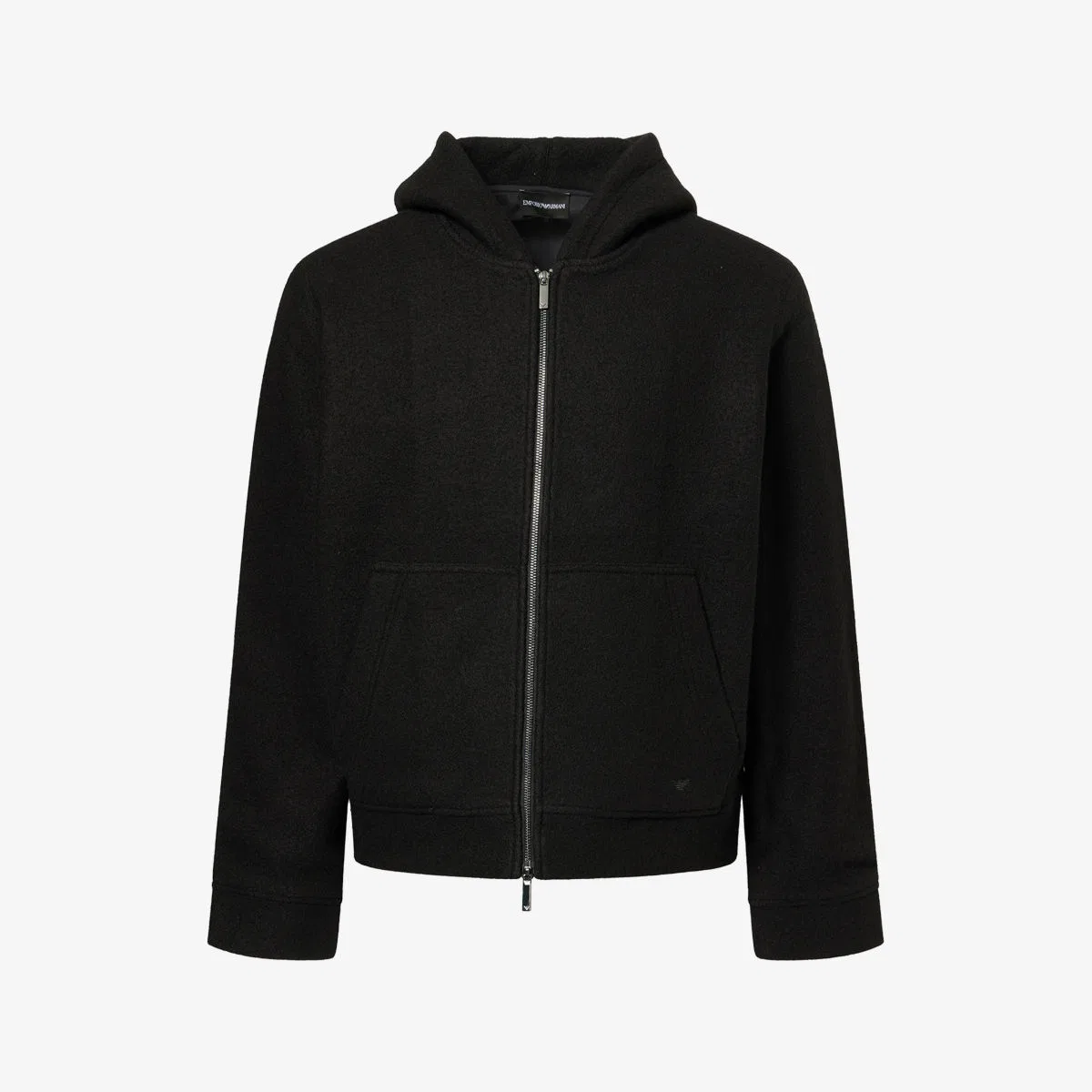 Куртка из шерстяной смеси с капюшоном и застежкой-молнией Emporio Armani, черный