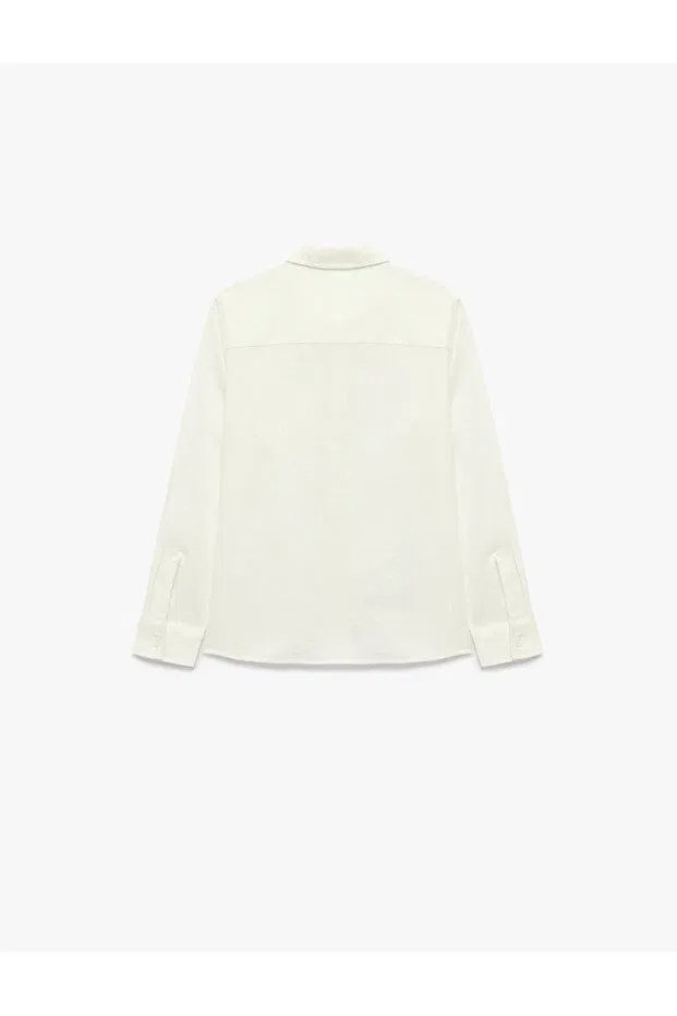 Детская рубашка с длинным рукавом из льна и вискозы Koton, Off White — фото 4
