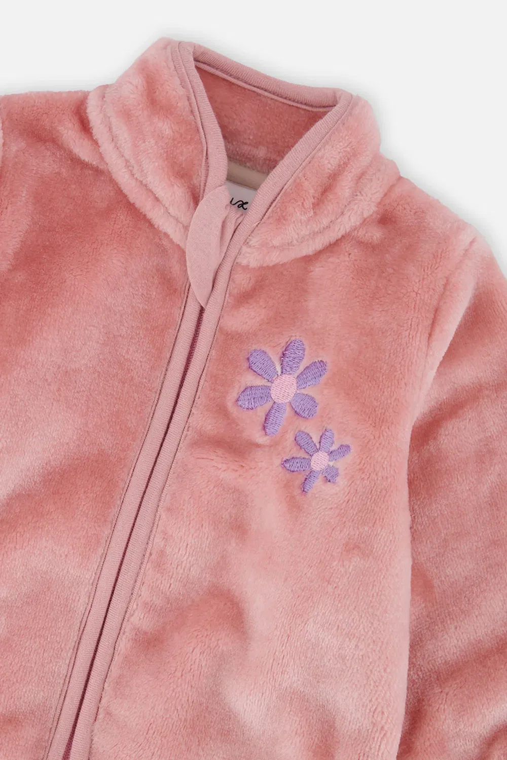 Детская куртка с цветочной вышивкой Plush Jacket Deux par Deux, Dusty Pink — фото 4