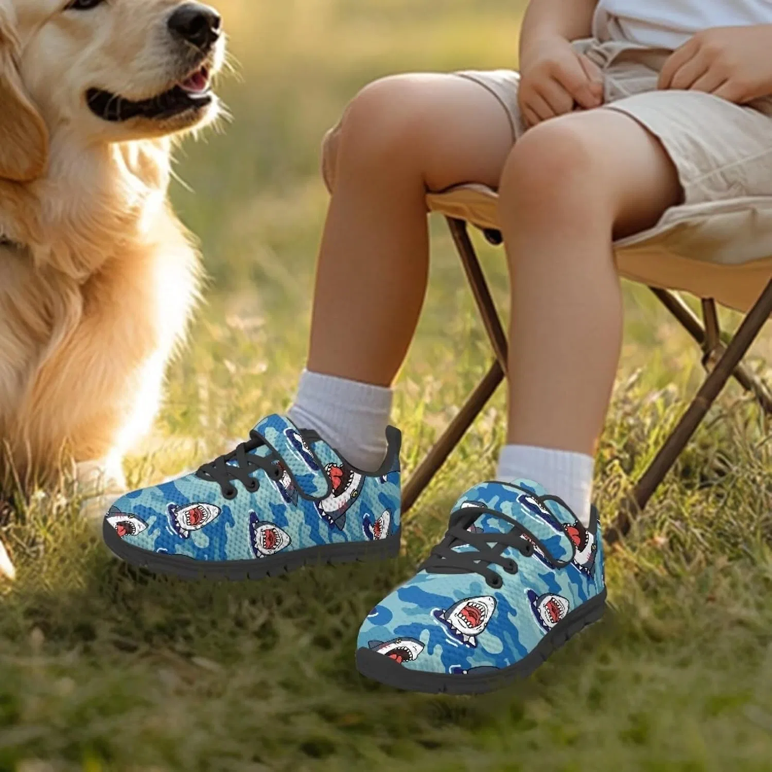 Детские кроссовки для мальчиков с одним ремешком Pointodoor, Shark Camo — фото 3