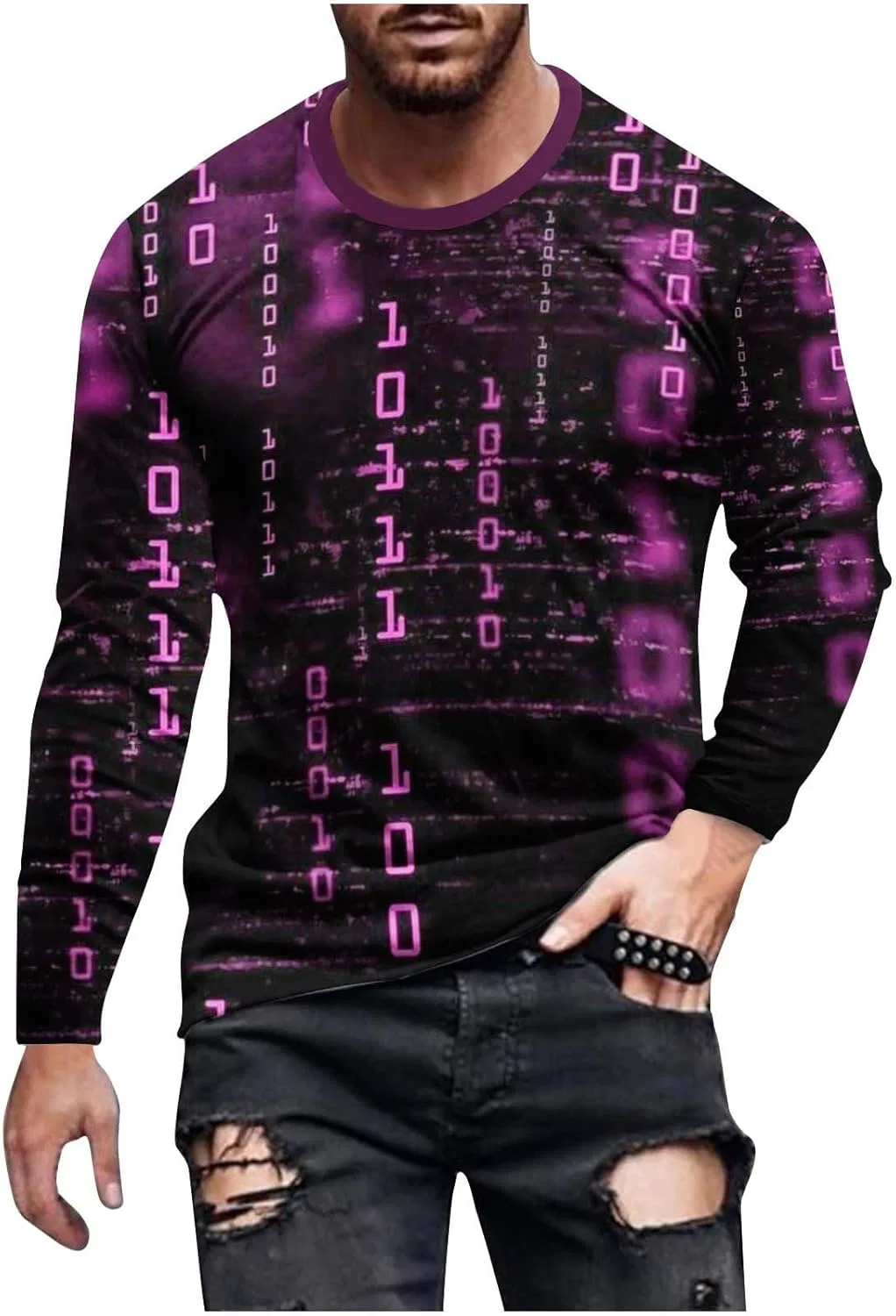 Мужская футболка с 3D принтом Long Sleeve T-Shirt, Hot Pink