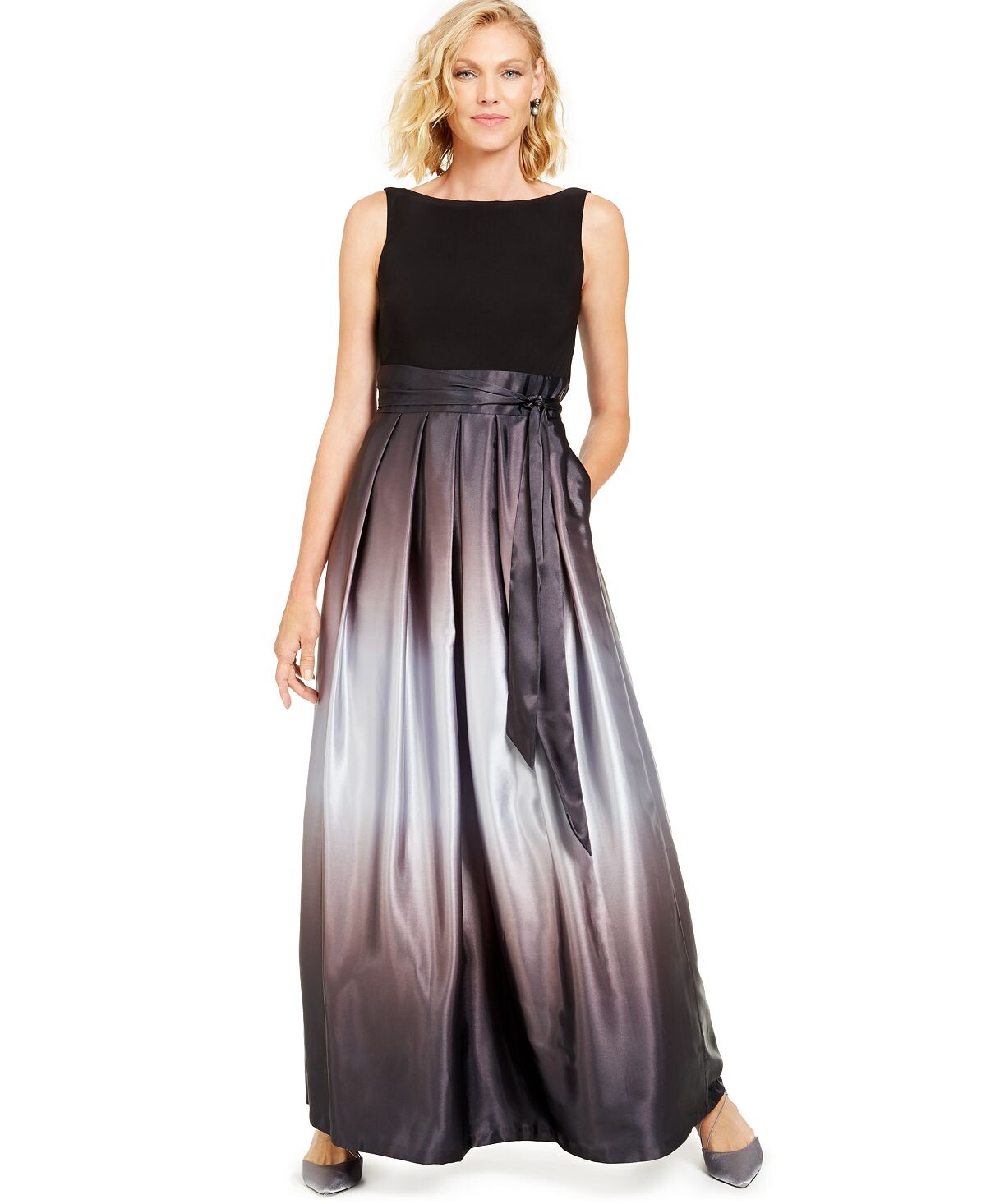 

Атласное платье с бантом и поясом с эффектом «омбре» SL Fashions, мульти