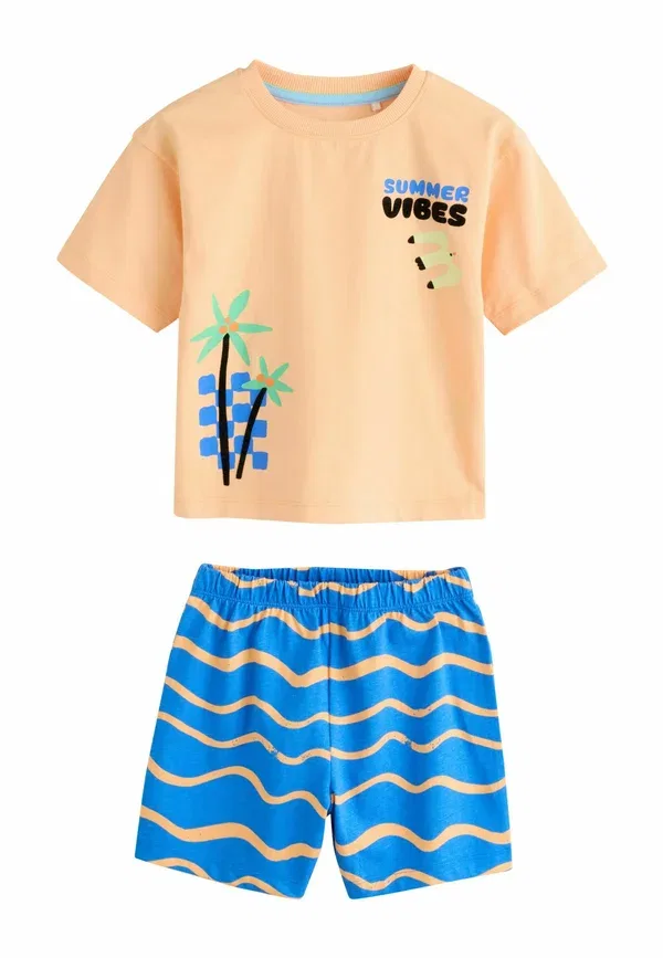 Комплект пижам из 3 штук, хлопок, Regular fit - short pyjamas 3 pack, Next, Yellow, Orange, Summer, синий/желтый/оранжевый — фото 4
