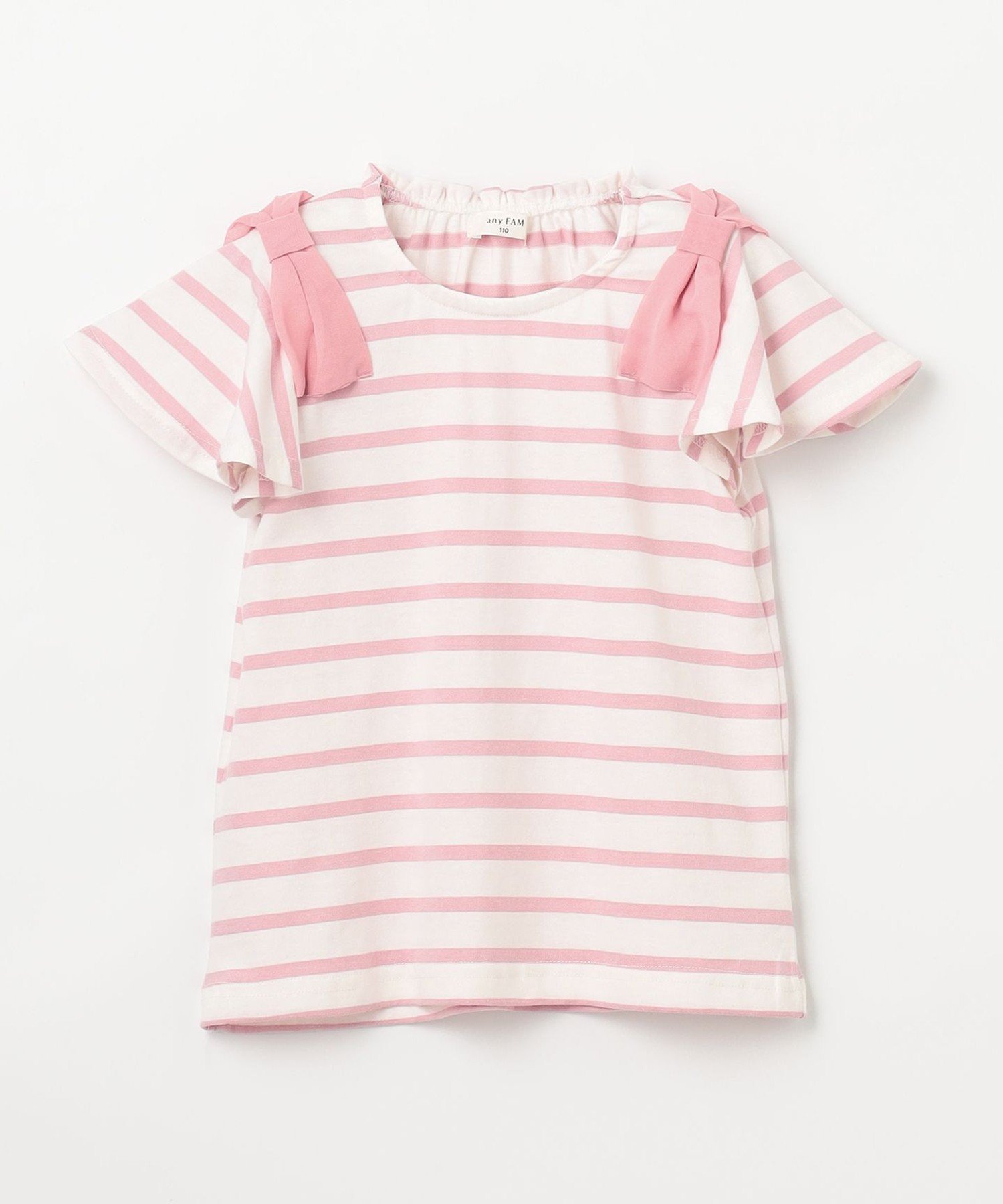 Прохладная и освежающая футболка с ленточкой на плече Any Kids, Pink x Stripe [112] — фото 2