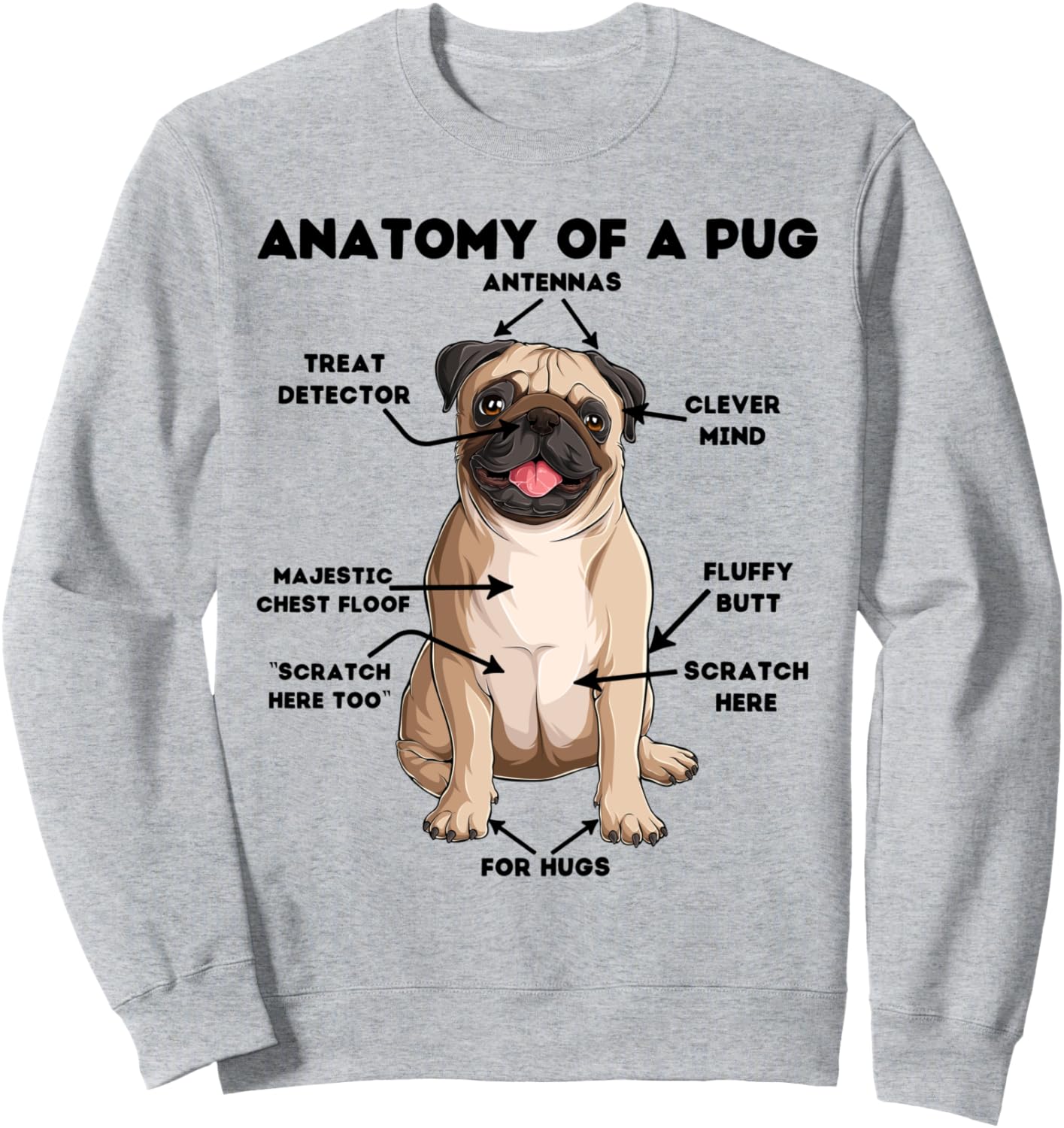 

Забавная толстовка с изображением мопса, серая (серая меланжевая) I Like Pug Dogs