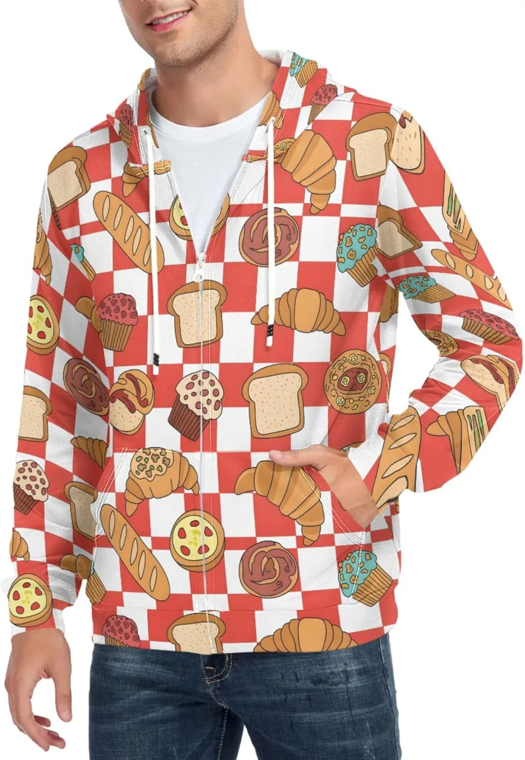 

Мужская худи с полной молнией, принт в клетку и карманом CUPADA