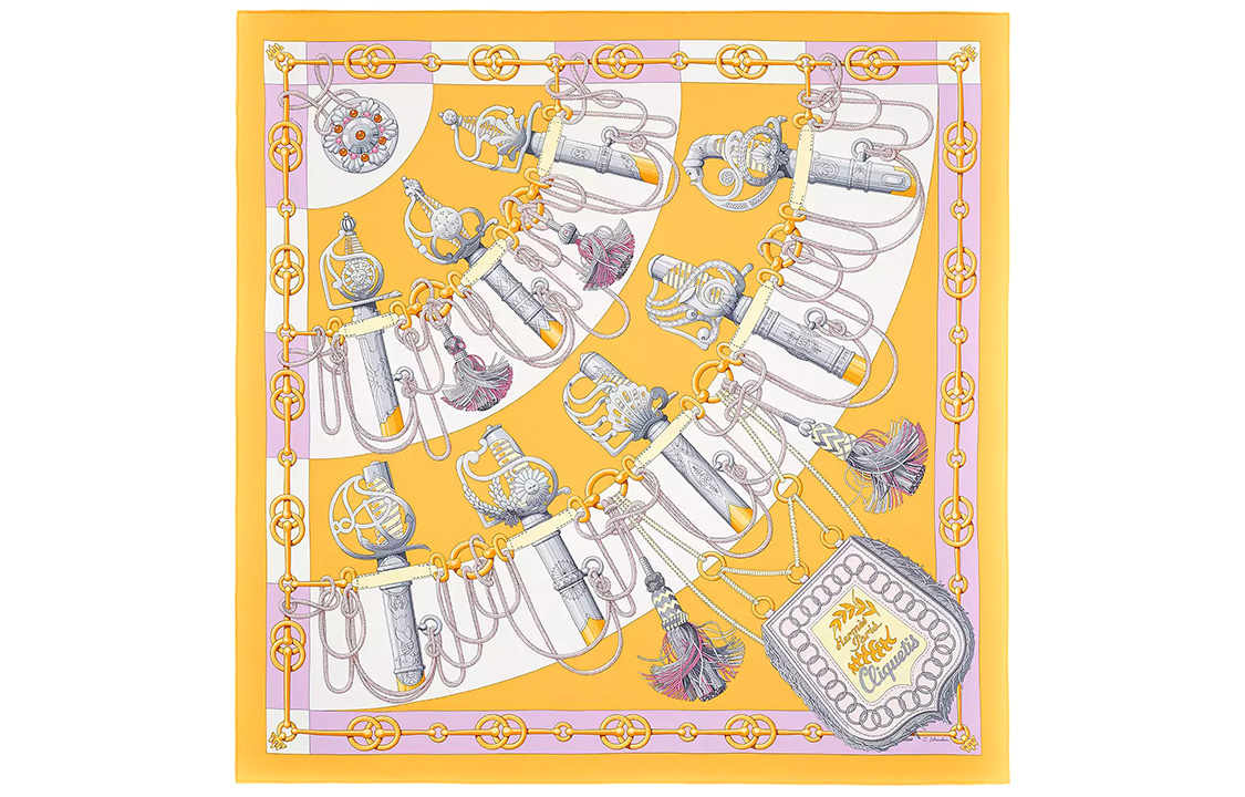 

HERMES Шёлковый шарф, Sunlight Yellow/Parma Purple