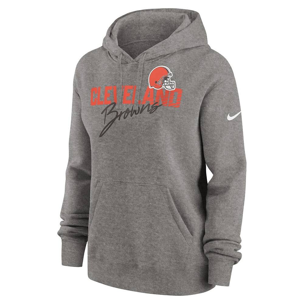 Женский флисовый пуловер с капюшоном Nike Heather Grey Cleveland Browns Wordmark Club, цвет Brn Grey — фото 3