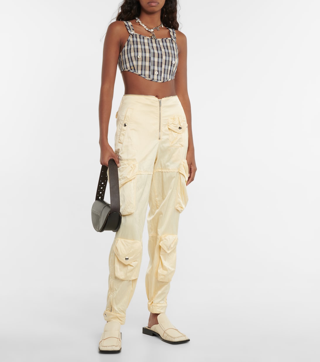 Бюстье из хлопковой смеси в клетку Acne Studios, Beige/Brown — фото 2