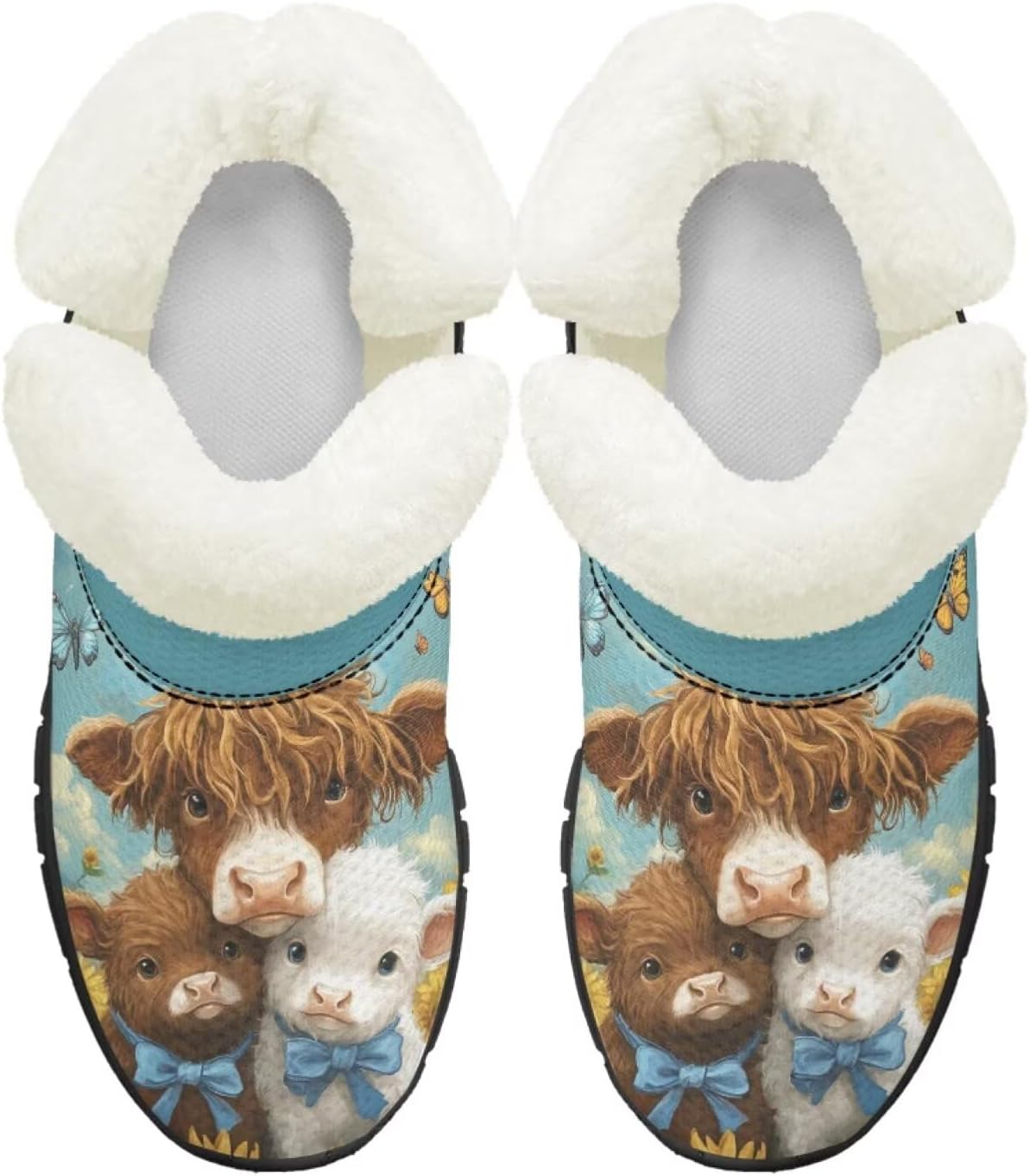 

Детские ботинки для девочек на зиму с меховой подкладкой, противоскользящие зимние ботинки для прогулок и бега, слипоны Pointodoor, Highland Cow Butterfly