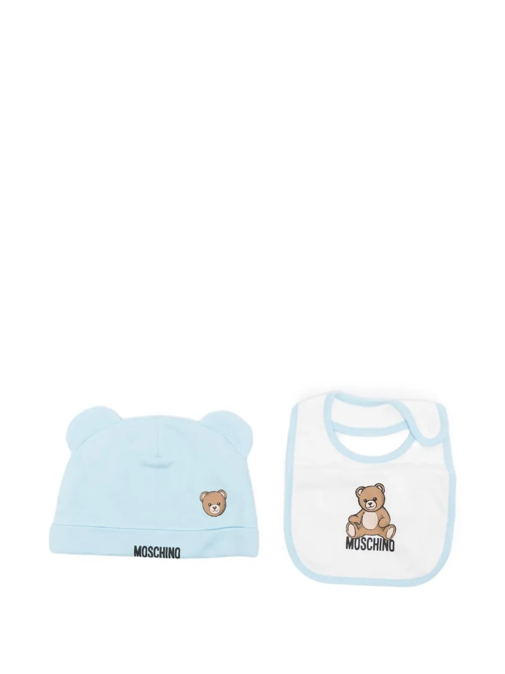 

Комплект детских шапочек с принтом Тедди (комплект из двух штук) Moschino Kids, синий