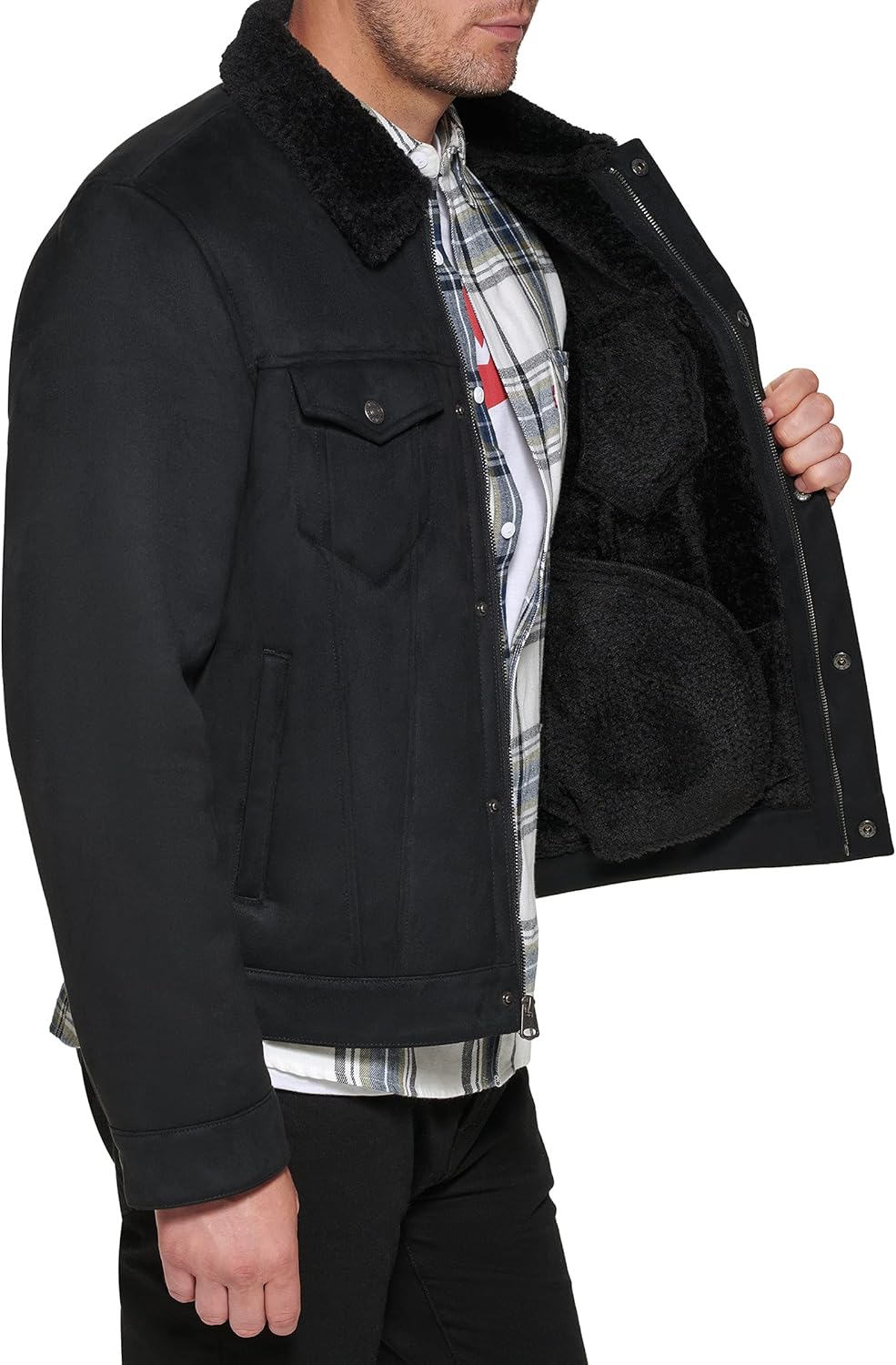 Мужская классическая куртка дальнобойщика Levi's из искусственной кожи, Black Faux Shearling — фото 3