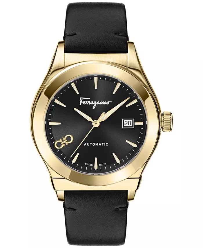 

Мужские автоматические часы Swiss Automatic 1927 на черном кожаном ремешке, 42 мм Ferragamo