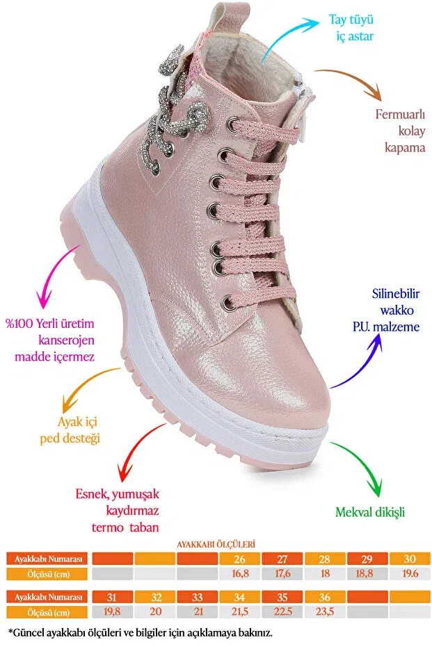Детские ботинки для девочек с коротким каблуком Thermo sole girl's boots 621 vakko stoned Kiko Kids, Powder — фото 2
