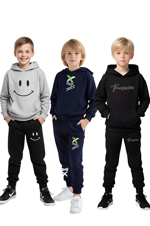 Детский спортивный костюм для мальчиков с принтом Fyk Kids, Gray-Blue-Black
