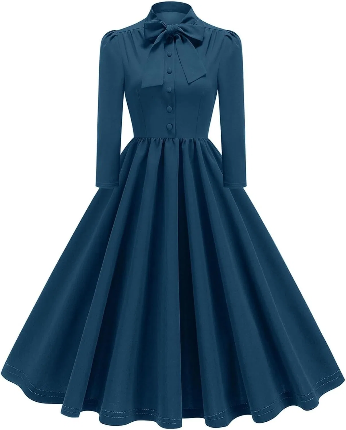 Женское платье-трапеция с драпировкой и рукавом 3/4 колокол, X5-dark Blue